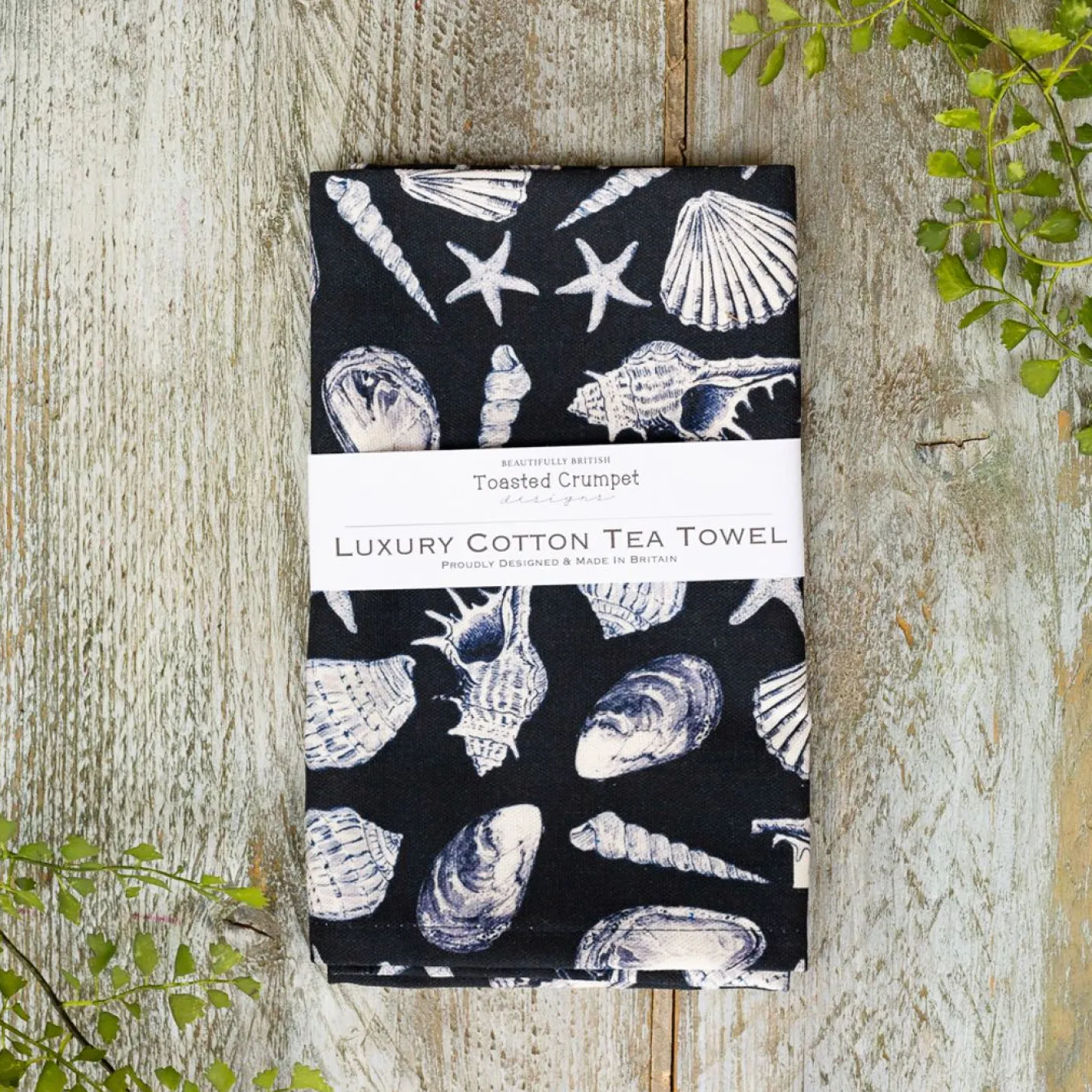 Inky Shells (Noir) Tea Towel