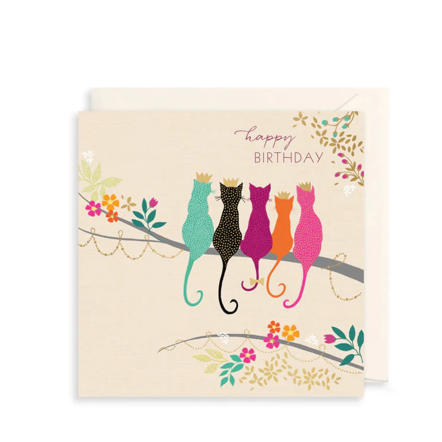 Five Crown Cats Greeting Card by Sara Miller