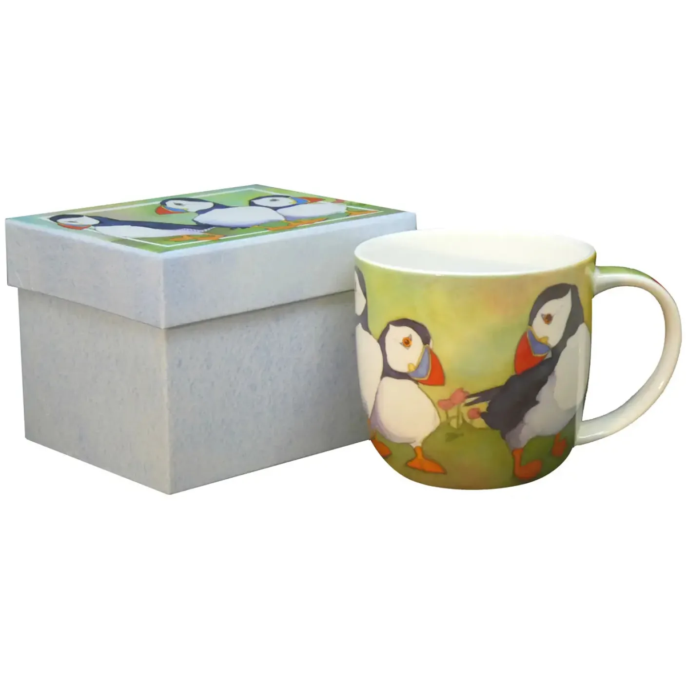 Puffins Bone China Mug- Green (Boxed)