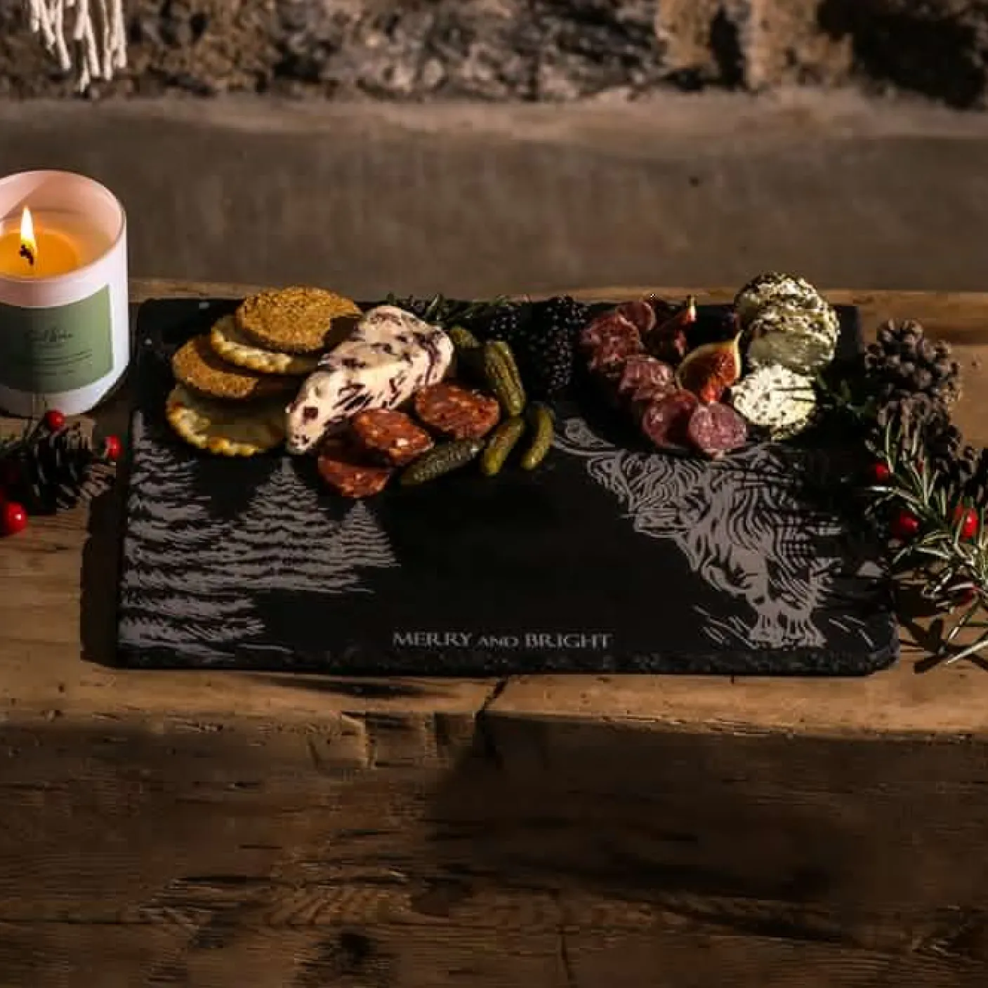 Christmas Highland Cow Slate Cheese Board