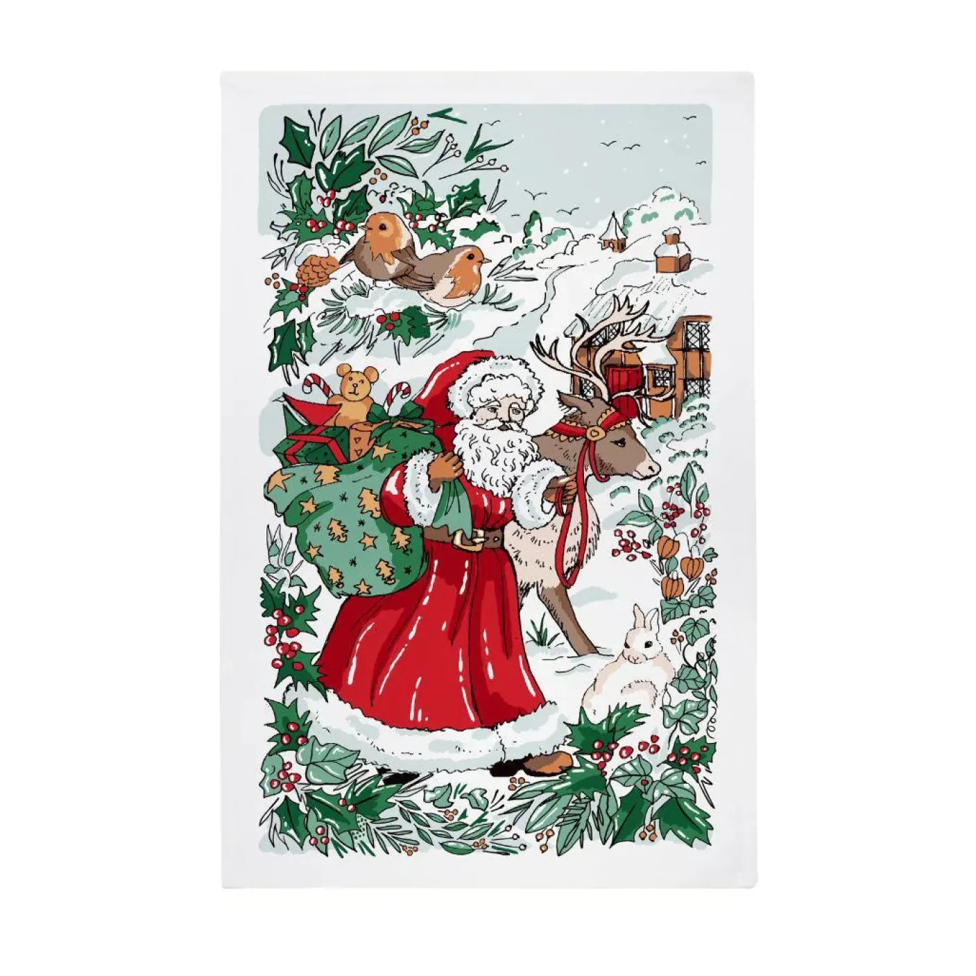 Santa Scene Recycled Cotton Tea Towel