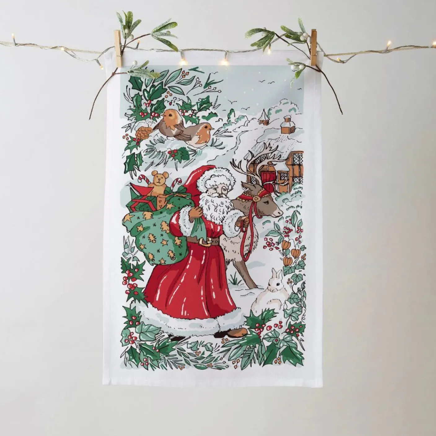 Santa Scene Recycled Cotton Tea Towel