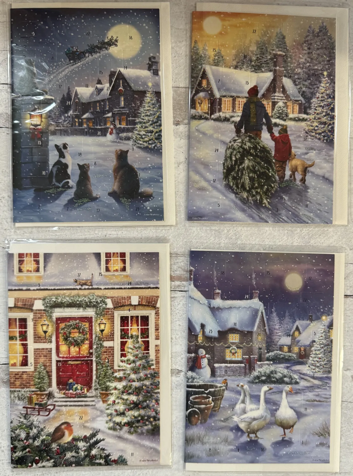 Snowy Village Advent Calendar Card