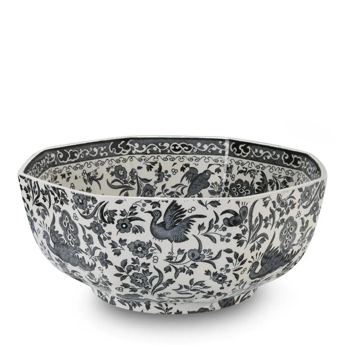 Black Regal Peacock Octagonal Bowl