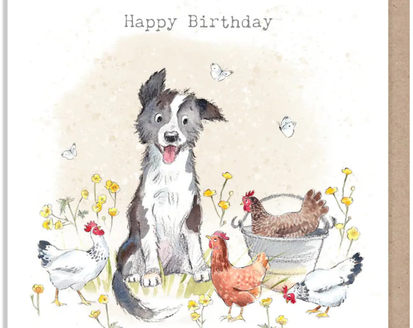 Dog With Chickens "Happy Birthday" Greetings Card