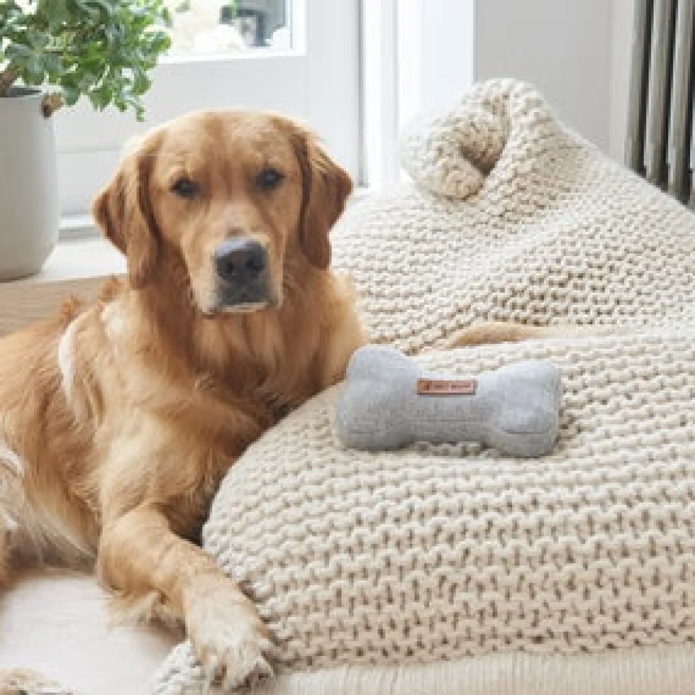 Tweed Dog Bone Shaped Dog Toy - Grey