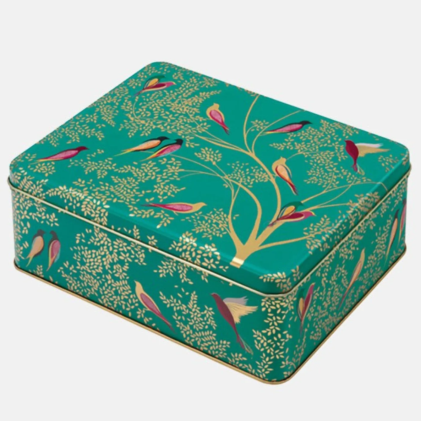 Green Birds Deep Rectangular Tin by Sara Miller