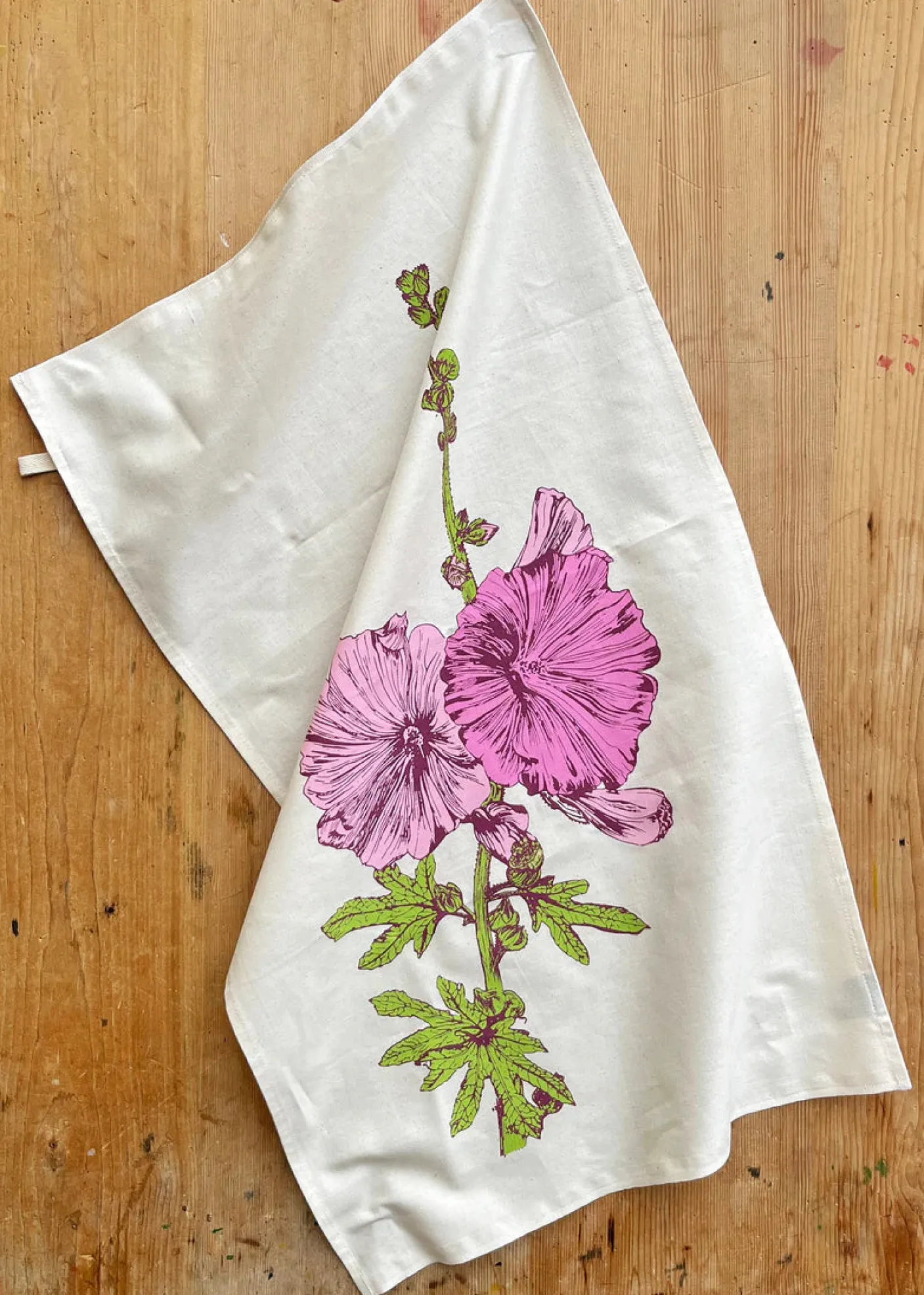 Hollyhocks Tea Towel