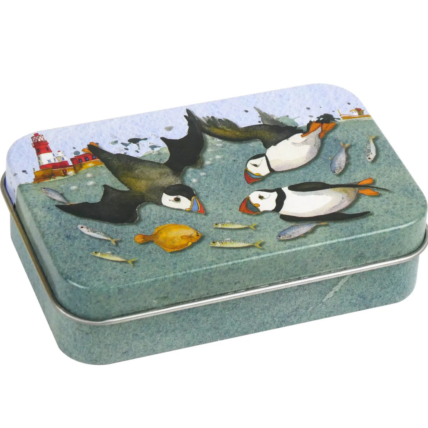 Diving Puffins Hinged Small Rectangular Tin