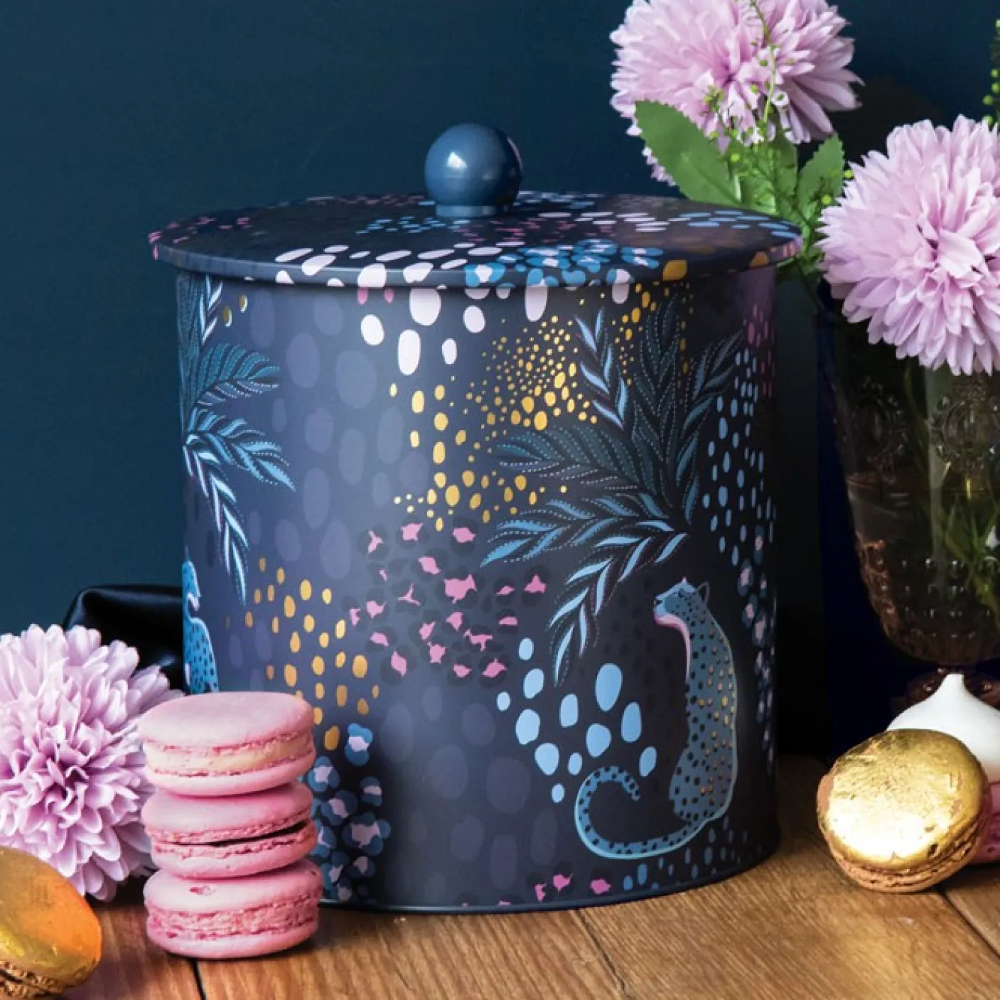 Midnight Leopard Biscuit Barrel
