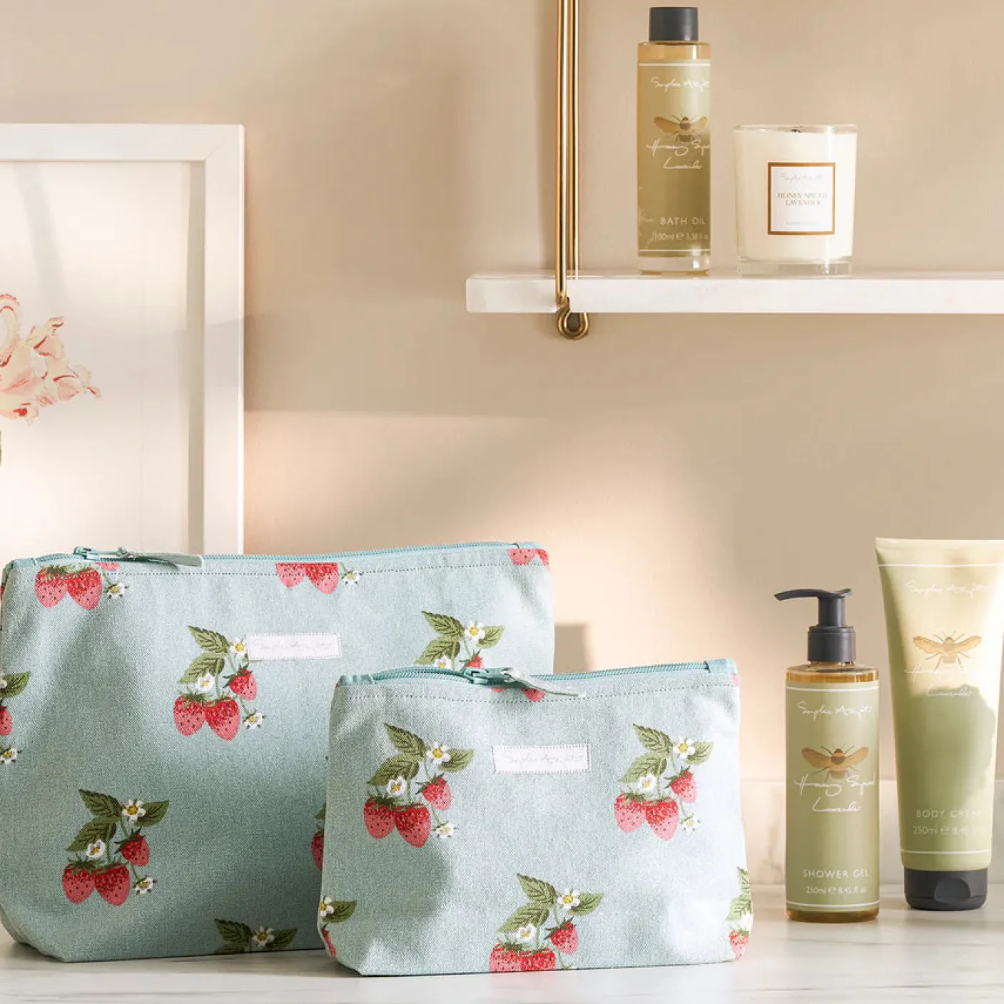 Strawberries Blue Large Canvas Wash Bag