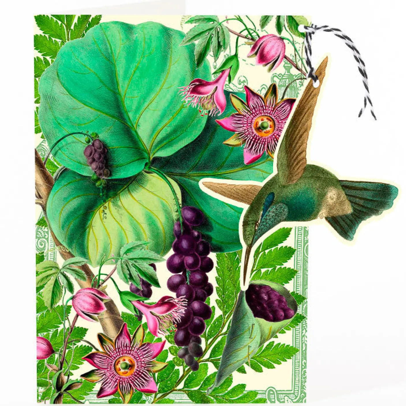 Humming Bird & Purple Berries Hanging Fandangle Card