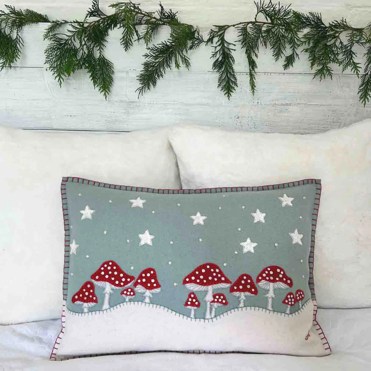 Enchanted Mushroom Pillow - Duck Egg Blue