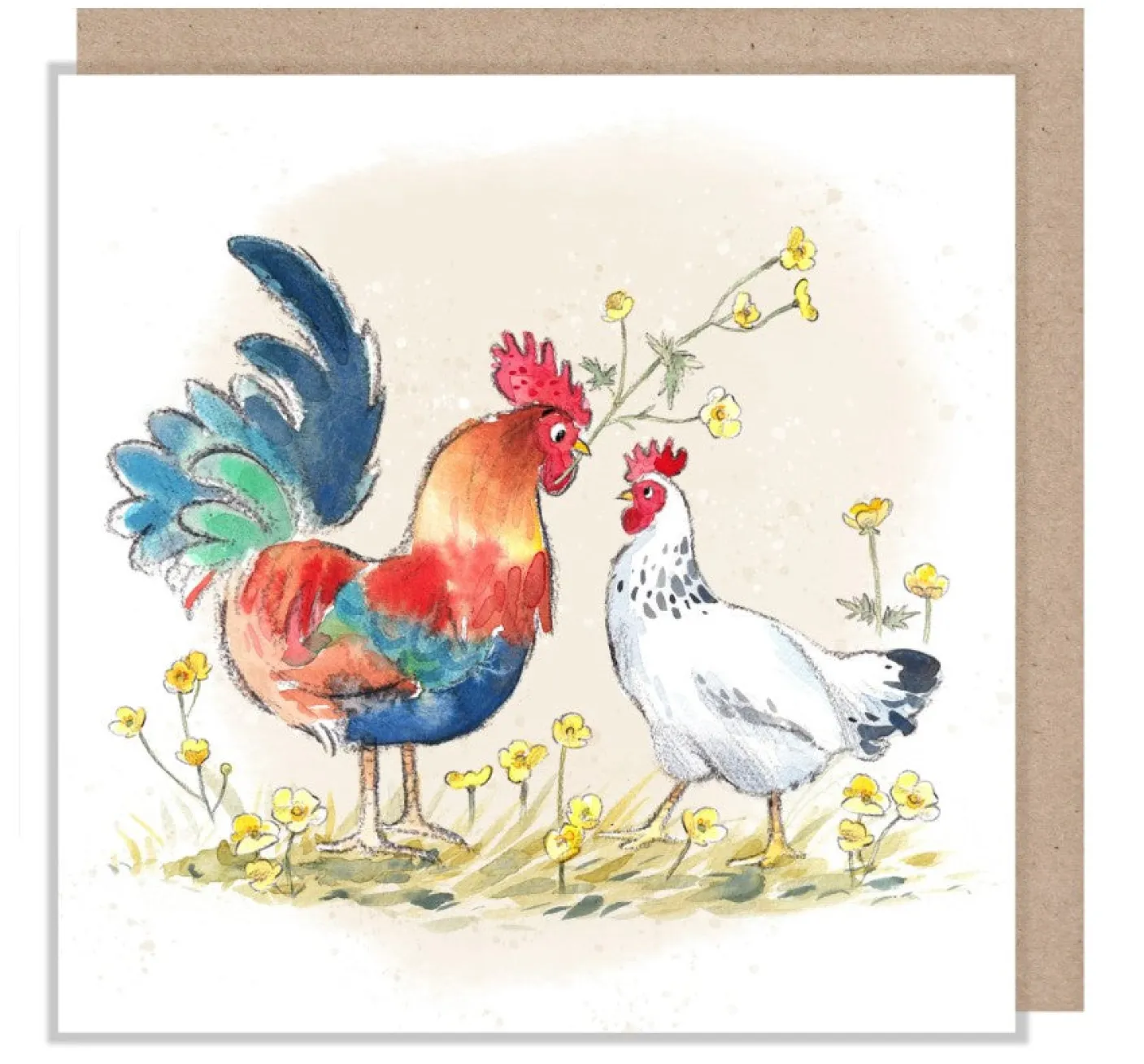Cock and Hen Greetings Card