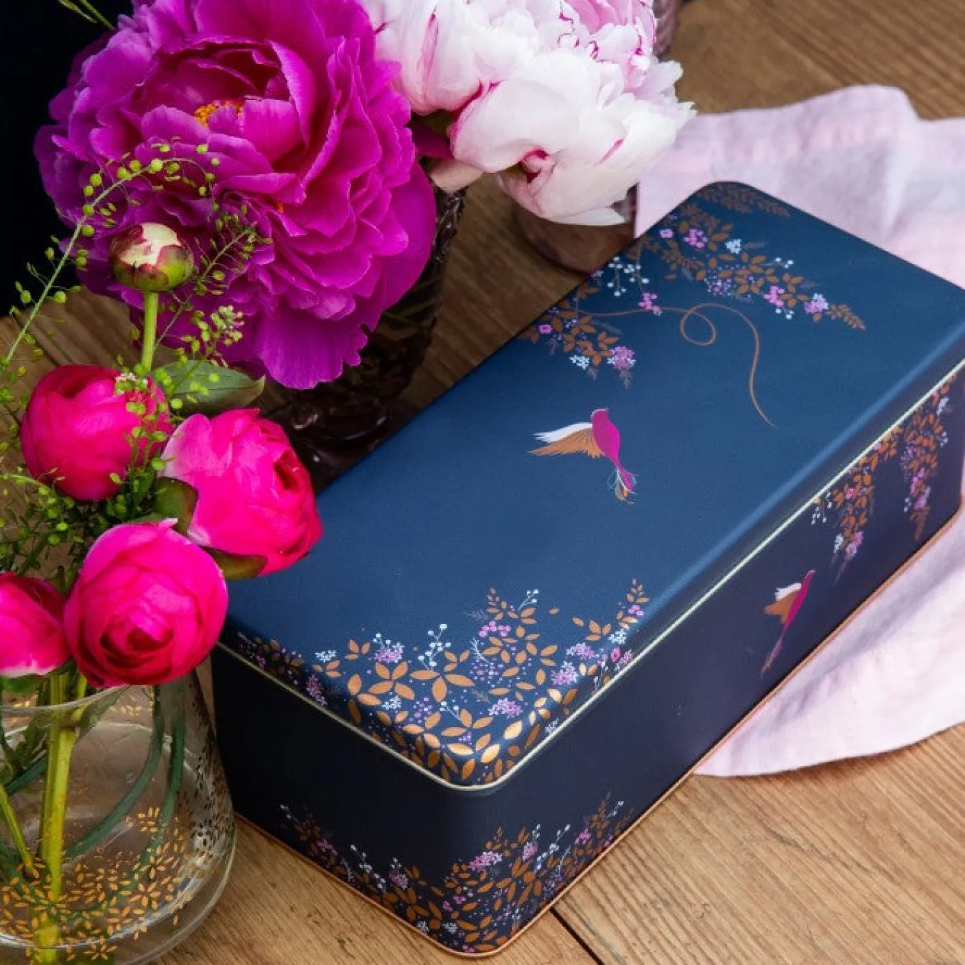 Dark Blue Bird Long Deep Rectangular Tin