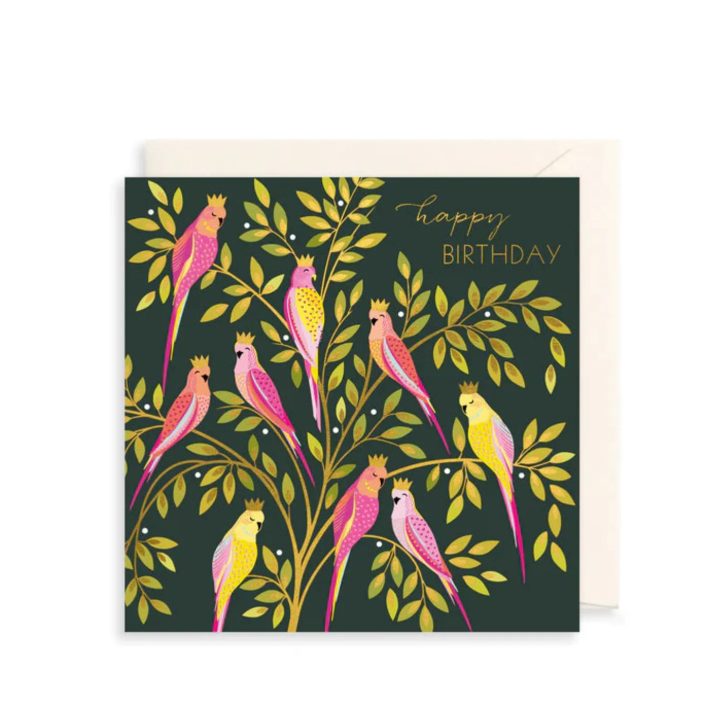 Pink Parrots in Crowns Greeting Card by Sara Miller