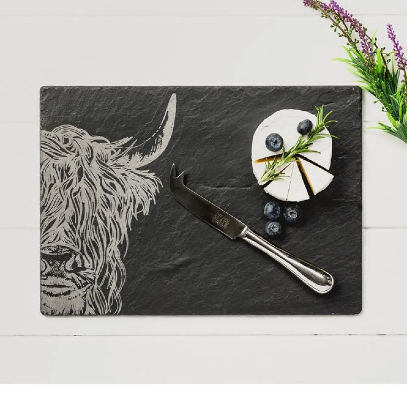 Slate Cheese Board & Knife Set - Highland Cow