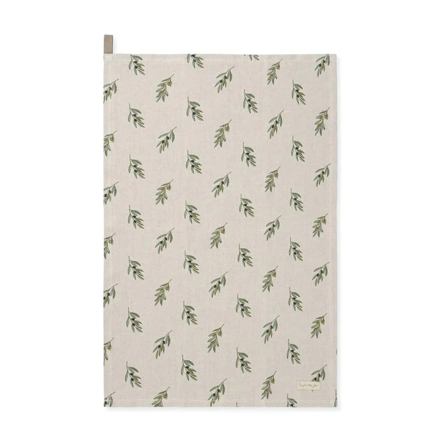 Olive Branches Linen Tea Towel