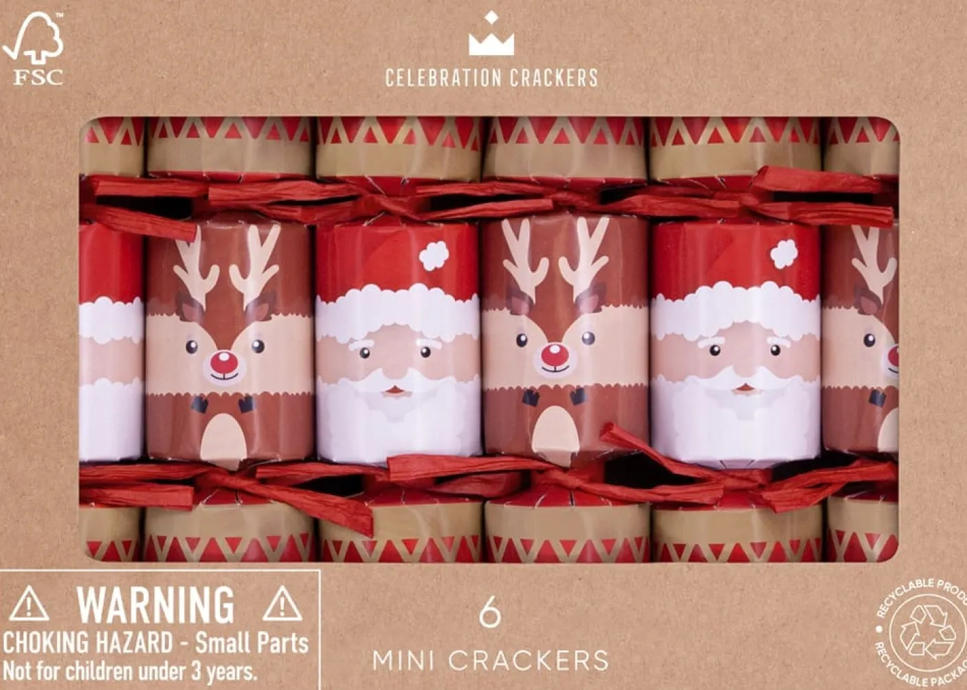 Mini Santa and Reindeer 6in Christmas Crackers Box of 6