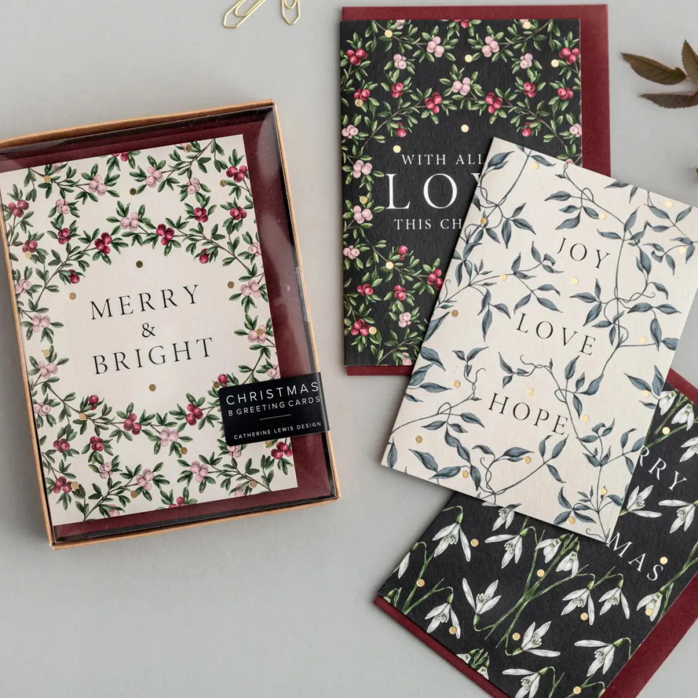 Merry Nouveau - Box of 8 Luxury Botanical Christmas Cards