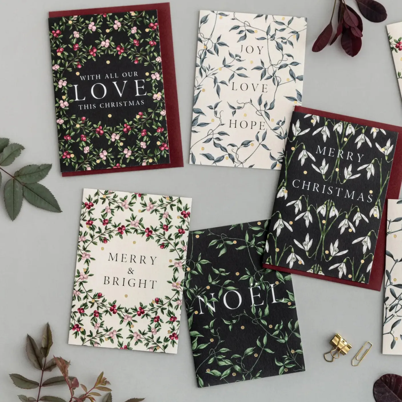 Merry Nouveau - Box of 8 Luxury Botanical Christmas Cards