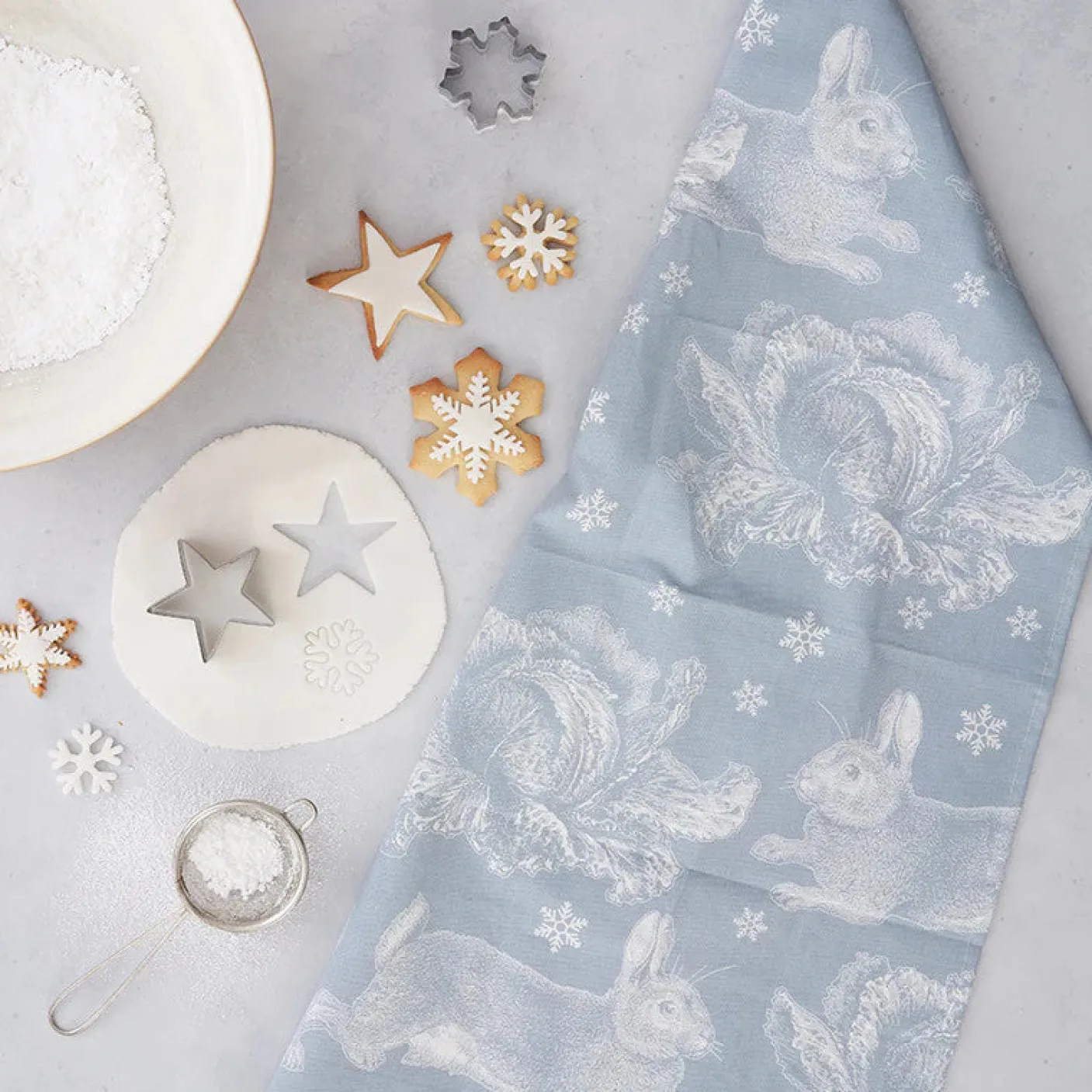 Winter Rabbit Tea Towel