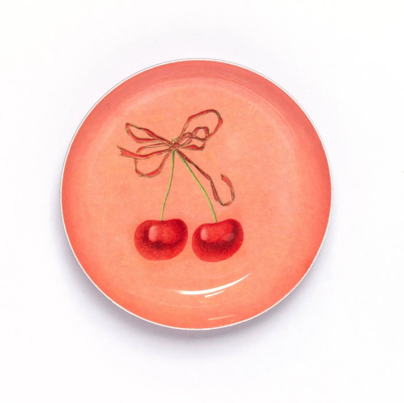 Cherries Round Enamel Printed Tray