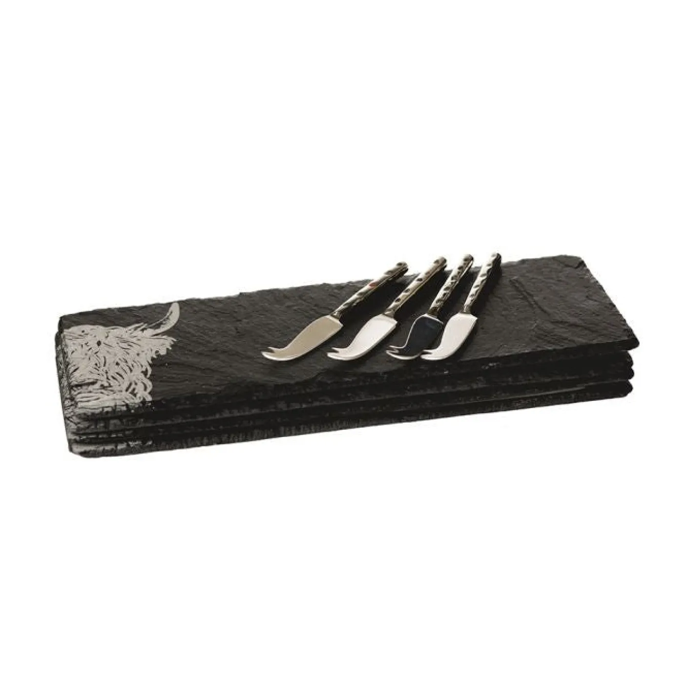Highland Cow Mini Slate Cheese Board & Knife Set of 4
