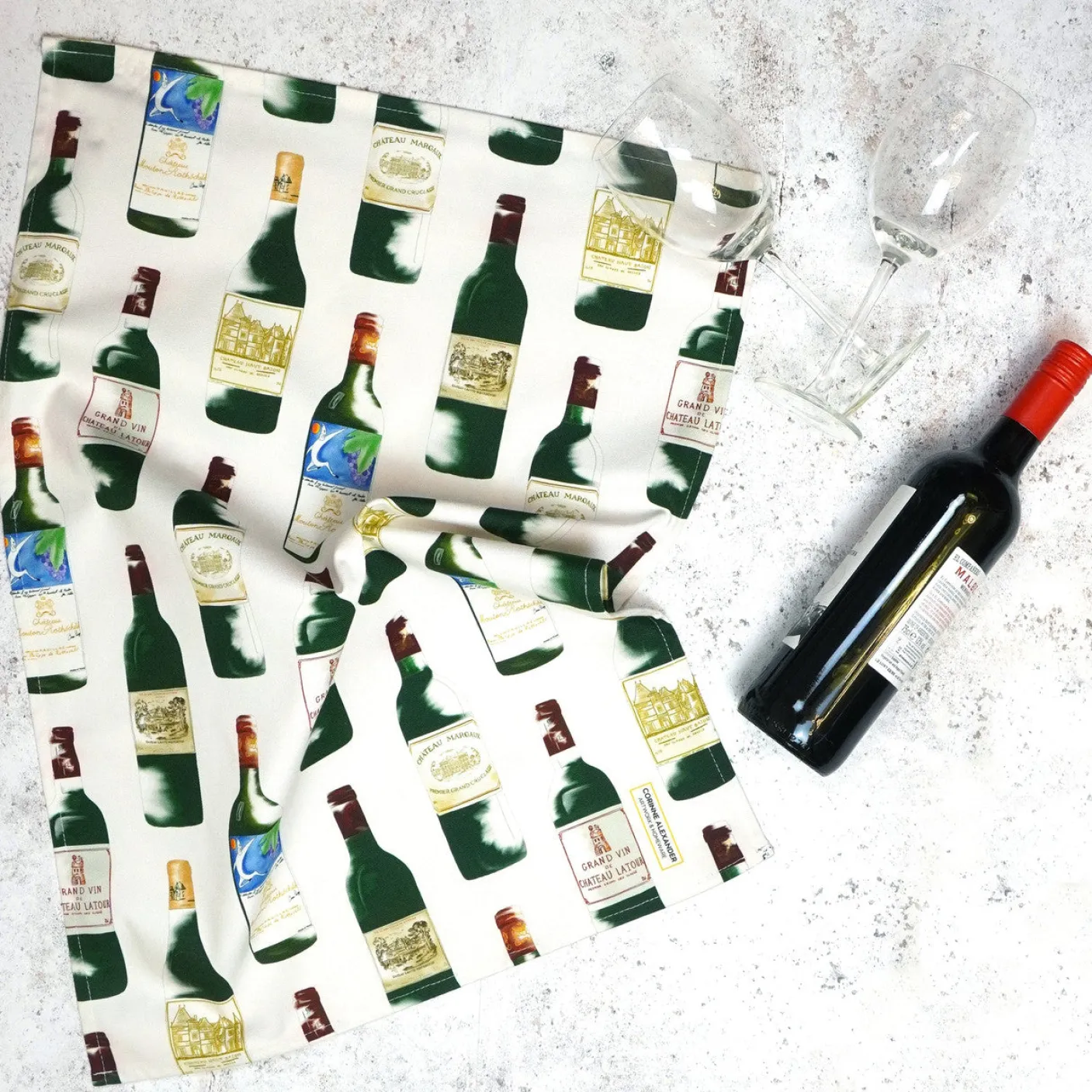 Red Bordeaux Tea Towel by Corinne Alexander