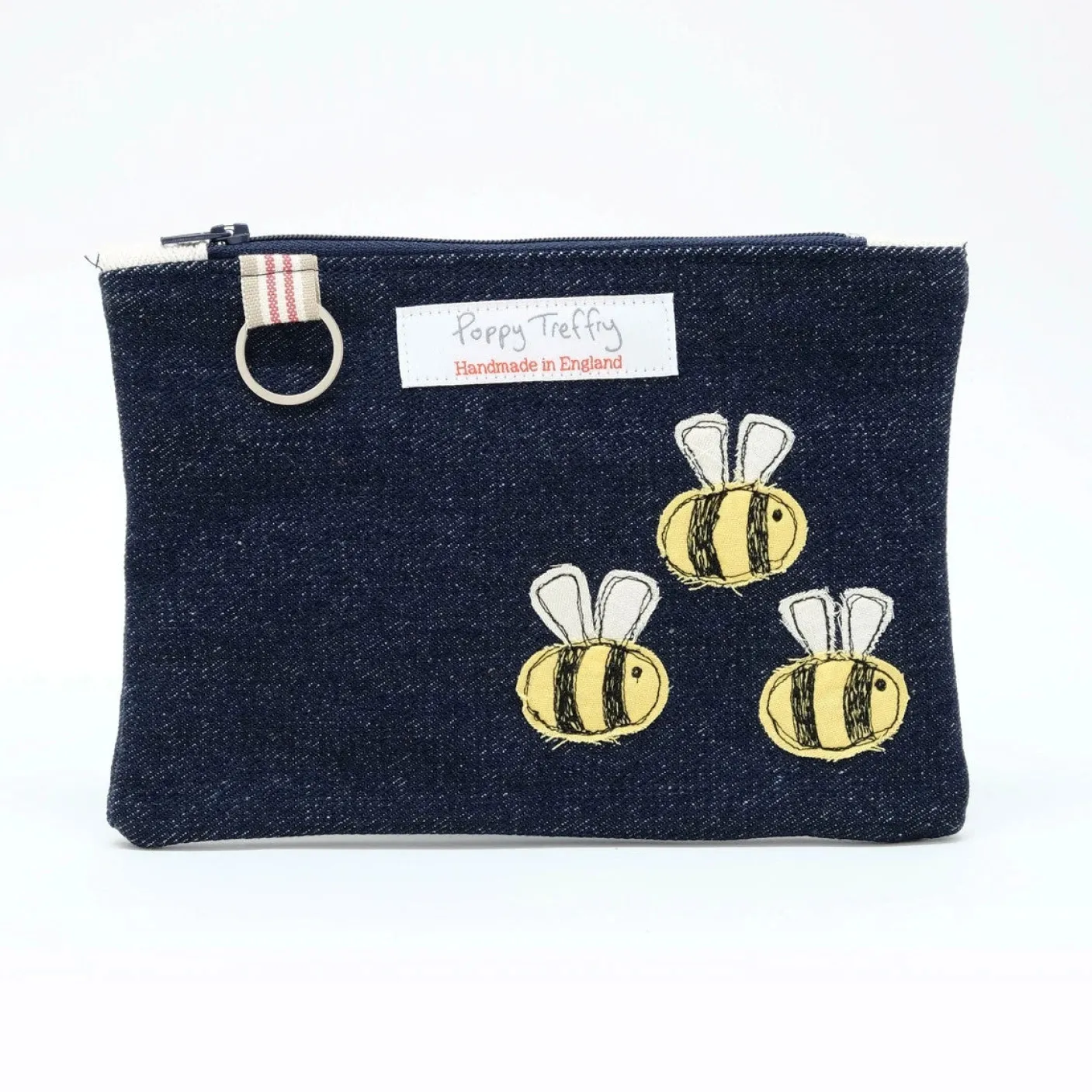 Busy Bee Flat Embroidered Zip Purse with Keyring