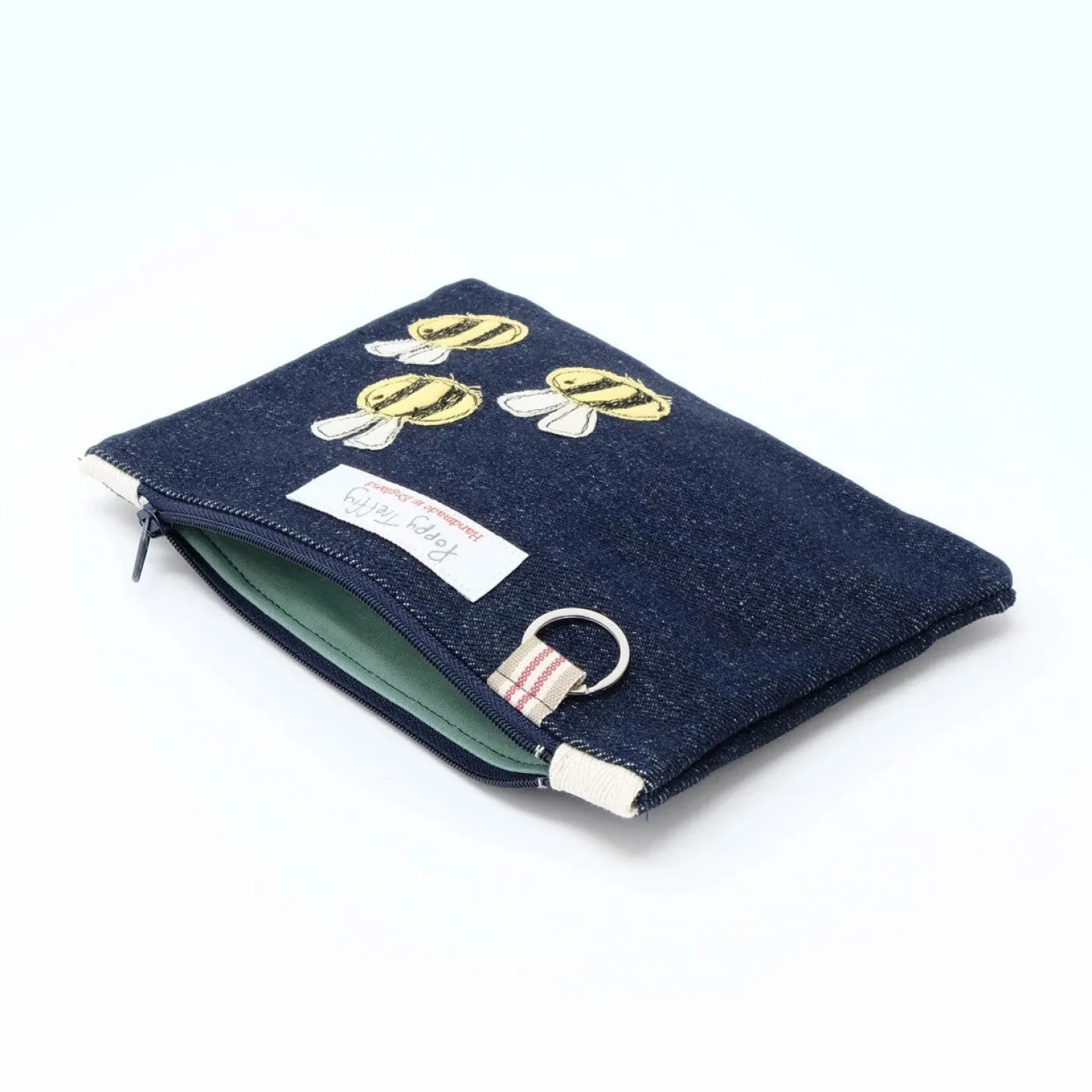 Busy Bee Flat Embroidered Zip Purse with Keyring