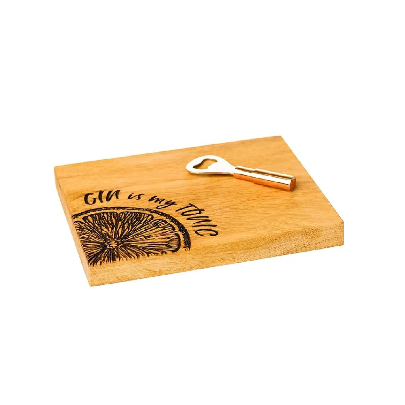 Gin is My Tonic Oak Cutting Board & Bottle Opener Set