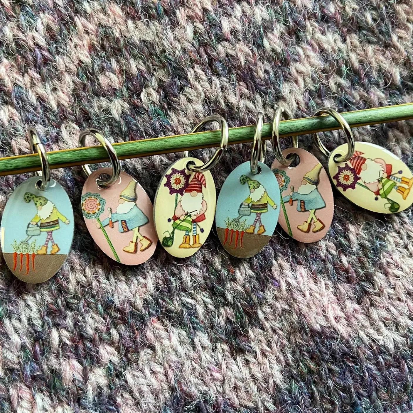 Crafting Gnomes Set of 6 Stitch Markers in a Pocket Tin