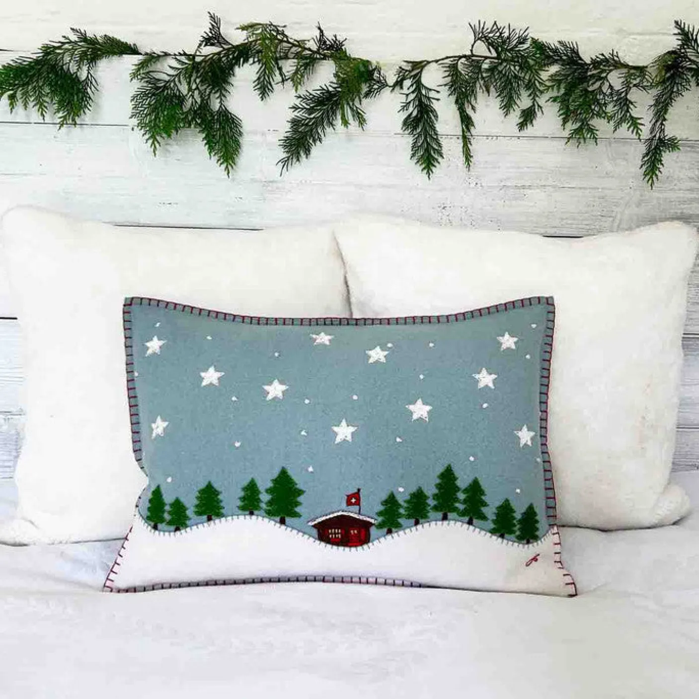 Swiss Starry Night Pillow - Duck Egg Blue