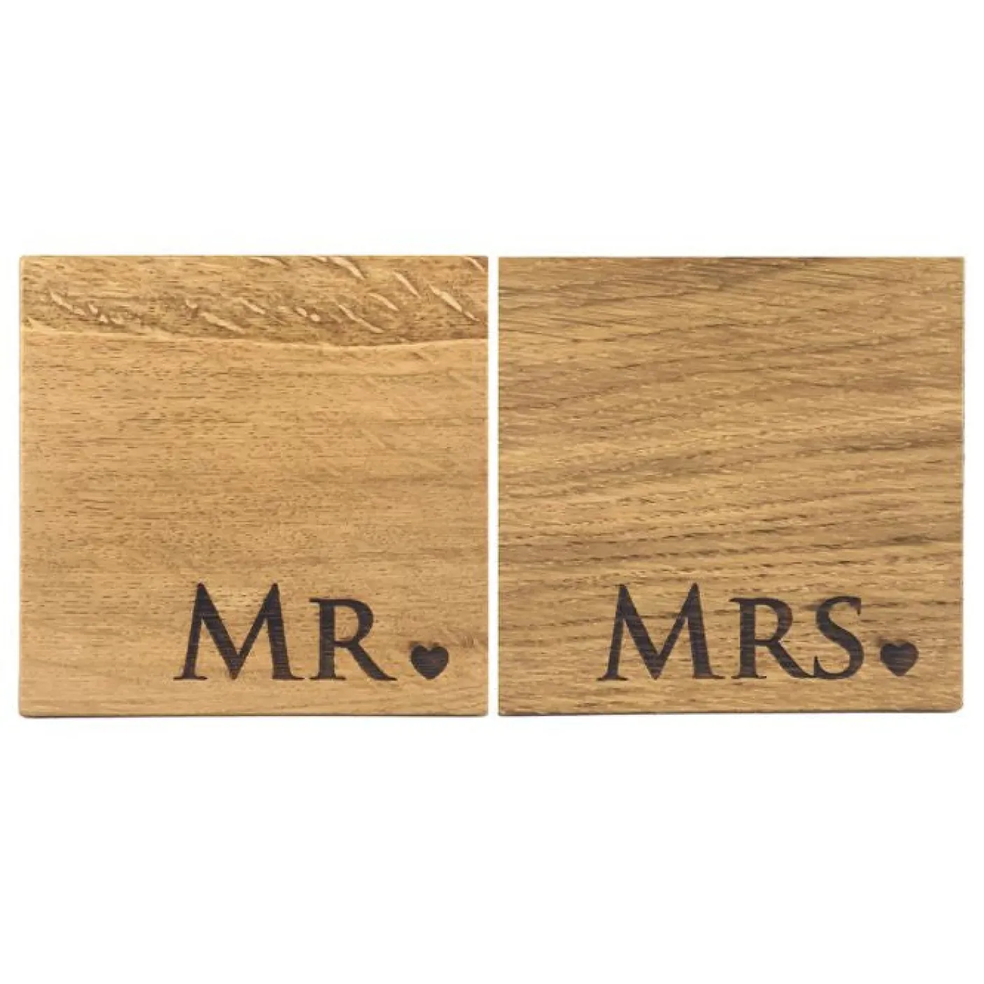 Mr & Mrs Oak Coasters- Set of 2