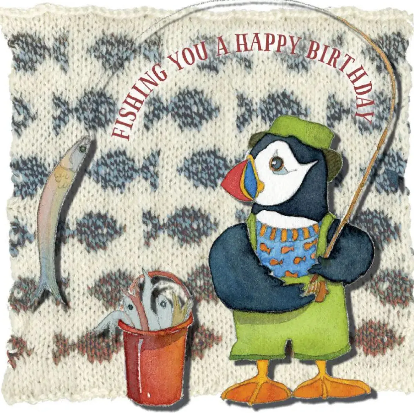 Fishing Birthday - Woolly Puffins Greetings Card