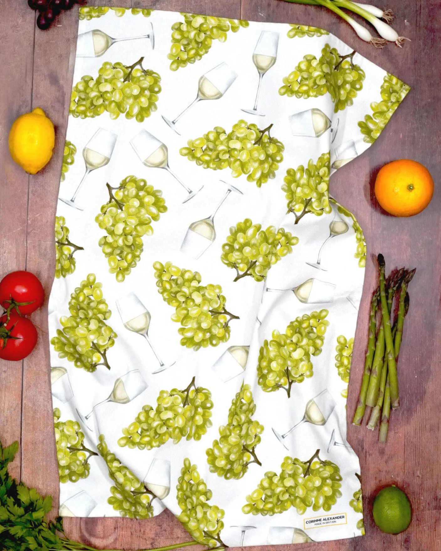 White Wine Tea Towel by Corinne Alexander