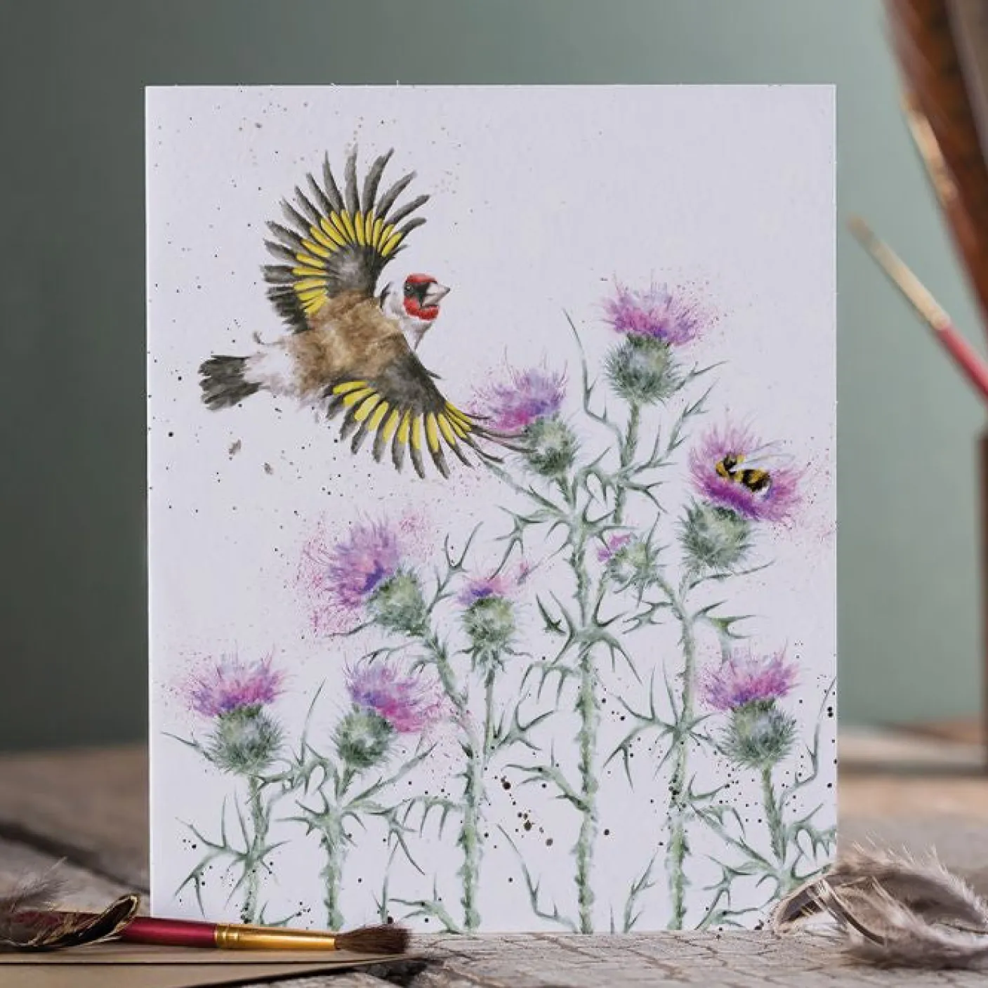 'Feathers and Thistles' Gold Finch Greetings Card