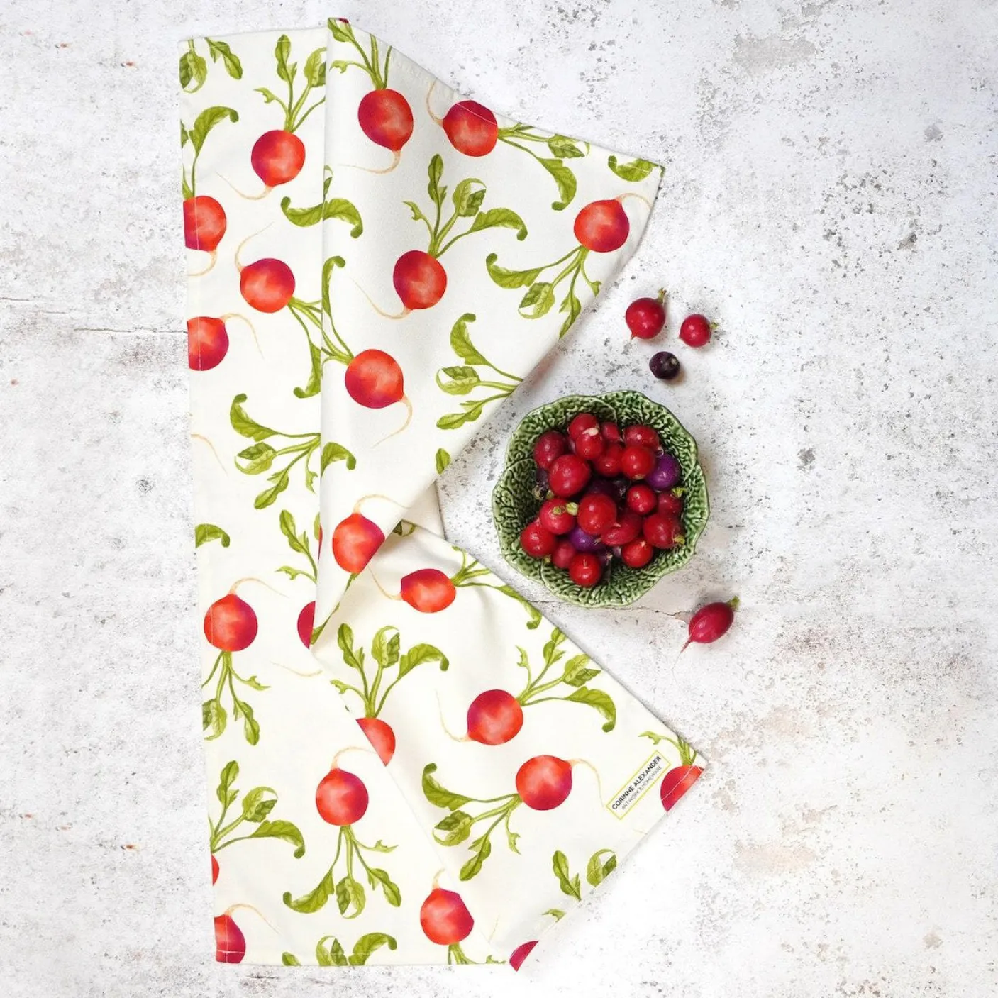 Radish Tea Towel by Corinne Alexander