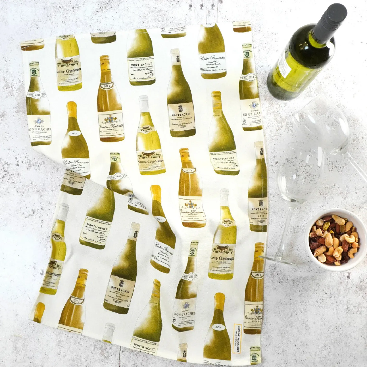 White Burgundy Tea Towel by Corinne Alexander