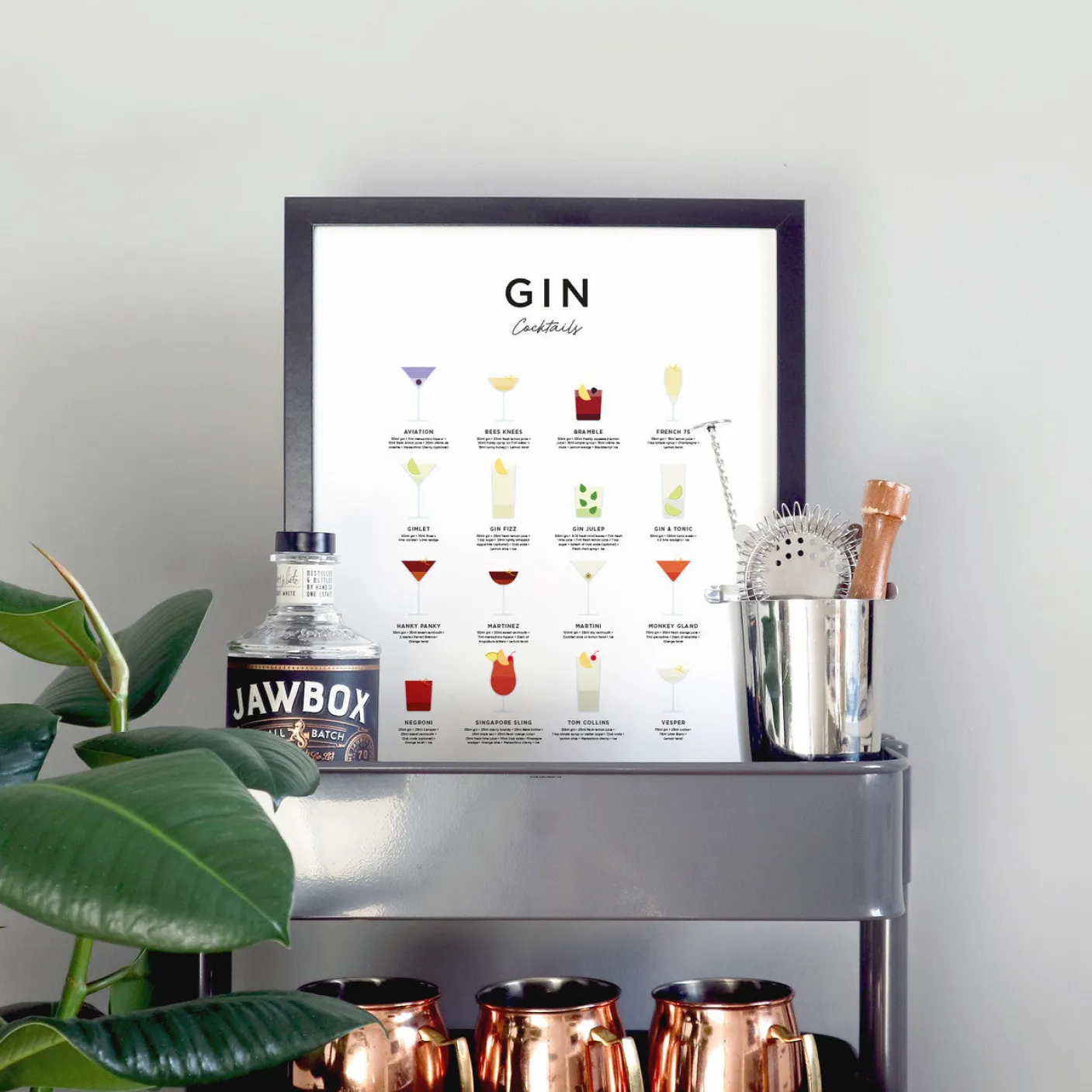 Gin Cocktails Print - Framed