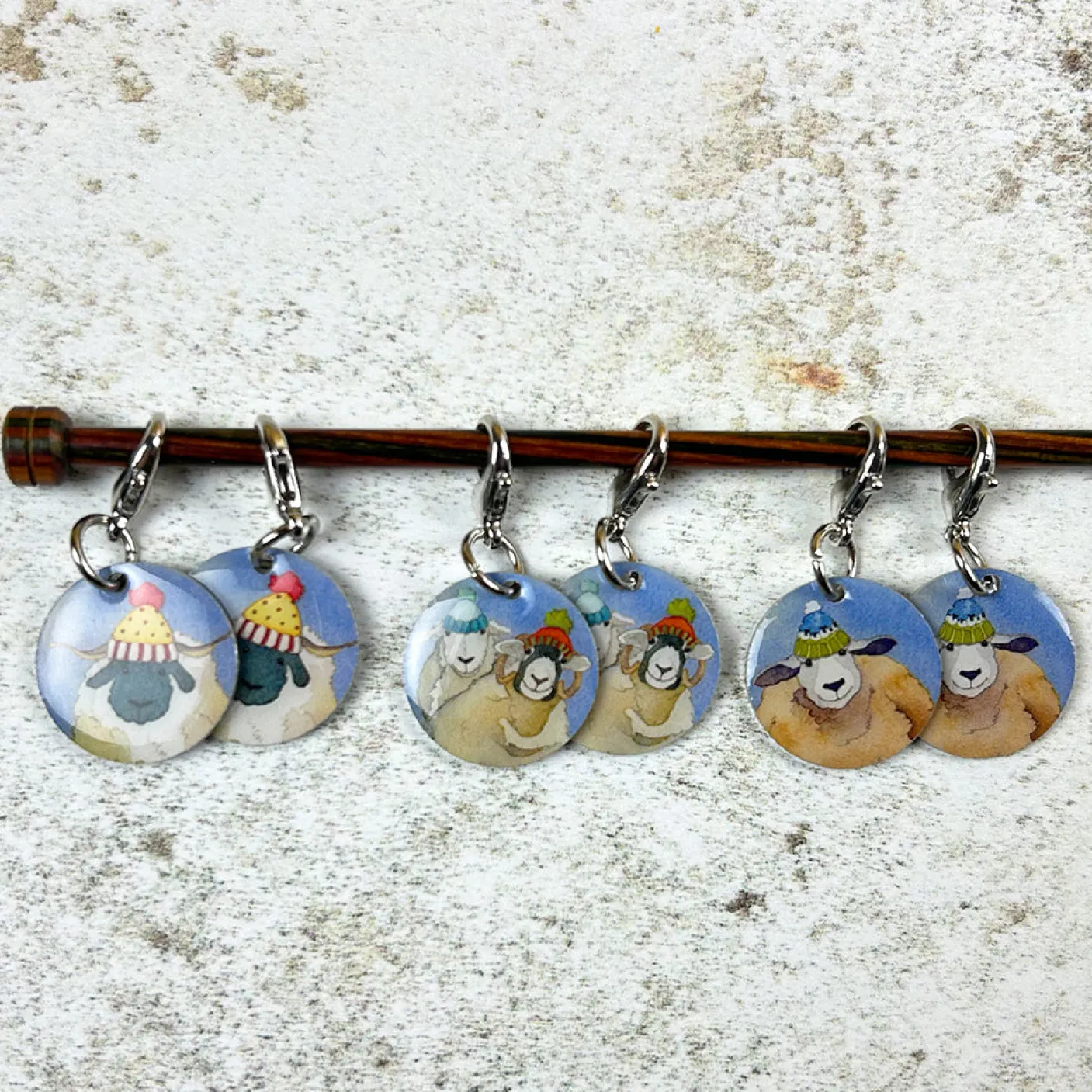 Happy Sheep Set of 6 Crochet Markers in a Pocket Tin