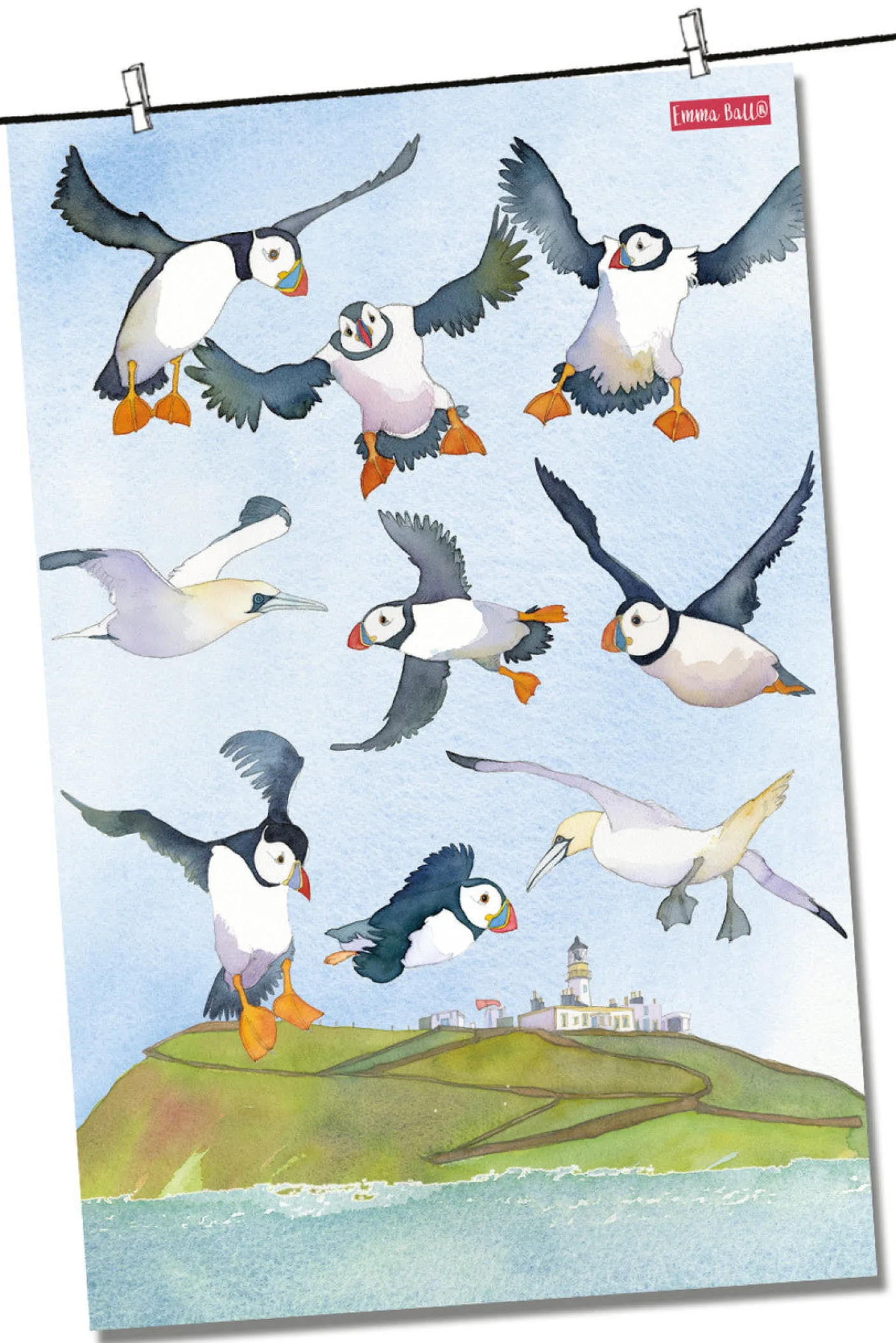 Coastal Puffins Tea Towel