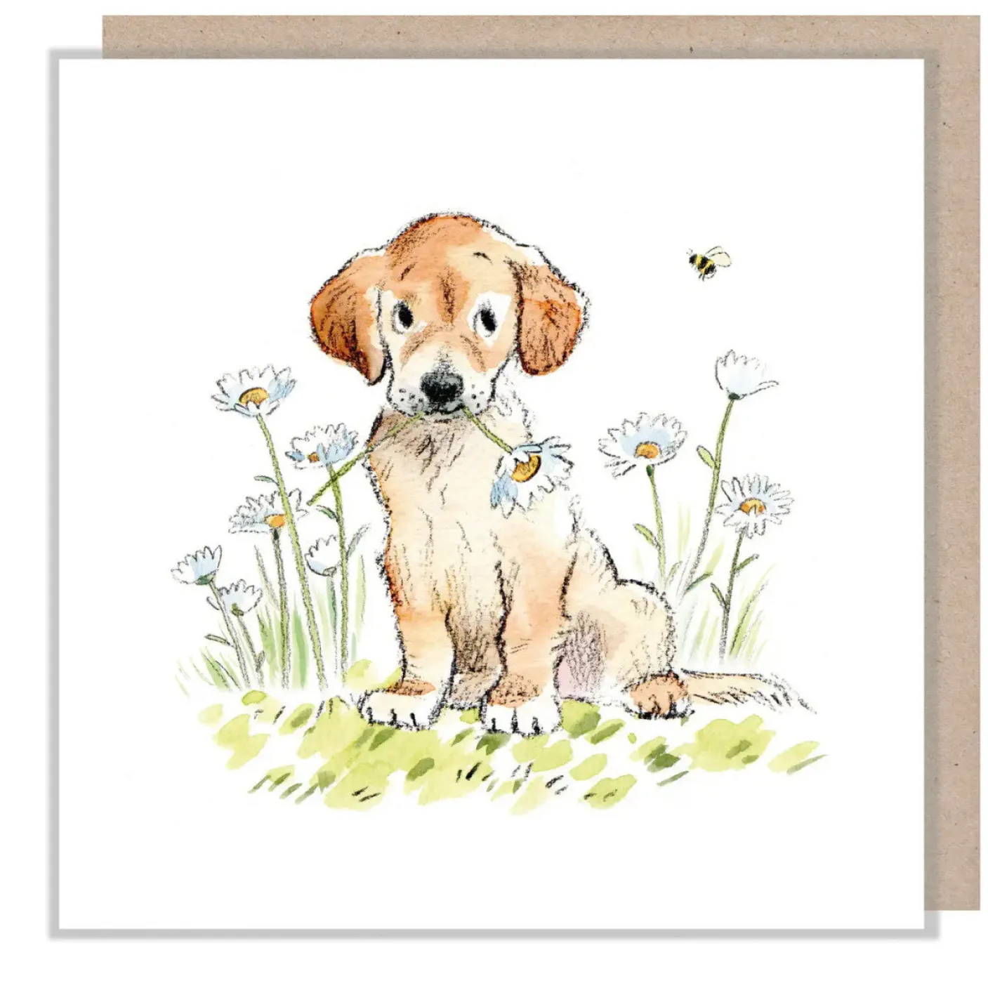 Golden Retriever with Daisy & Bee Greetings Card